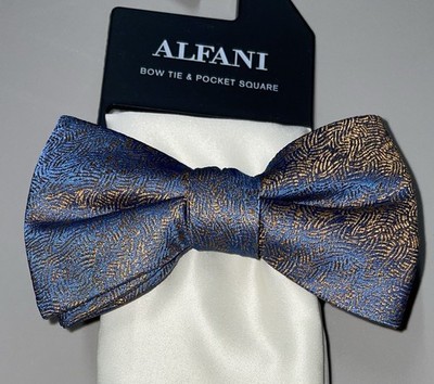 Alfani Bow Tie Men Blue Gold Color Polyester Blend New NWT