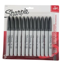 NEW Sharpie Permanent Marker, Fine Tip, Black, 12/Pack (1812419)