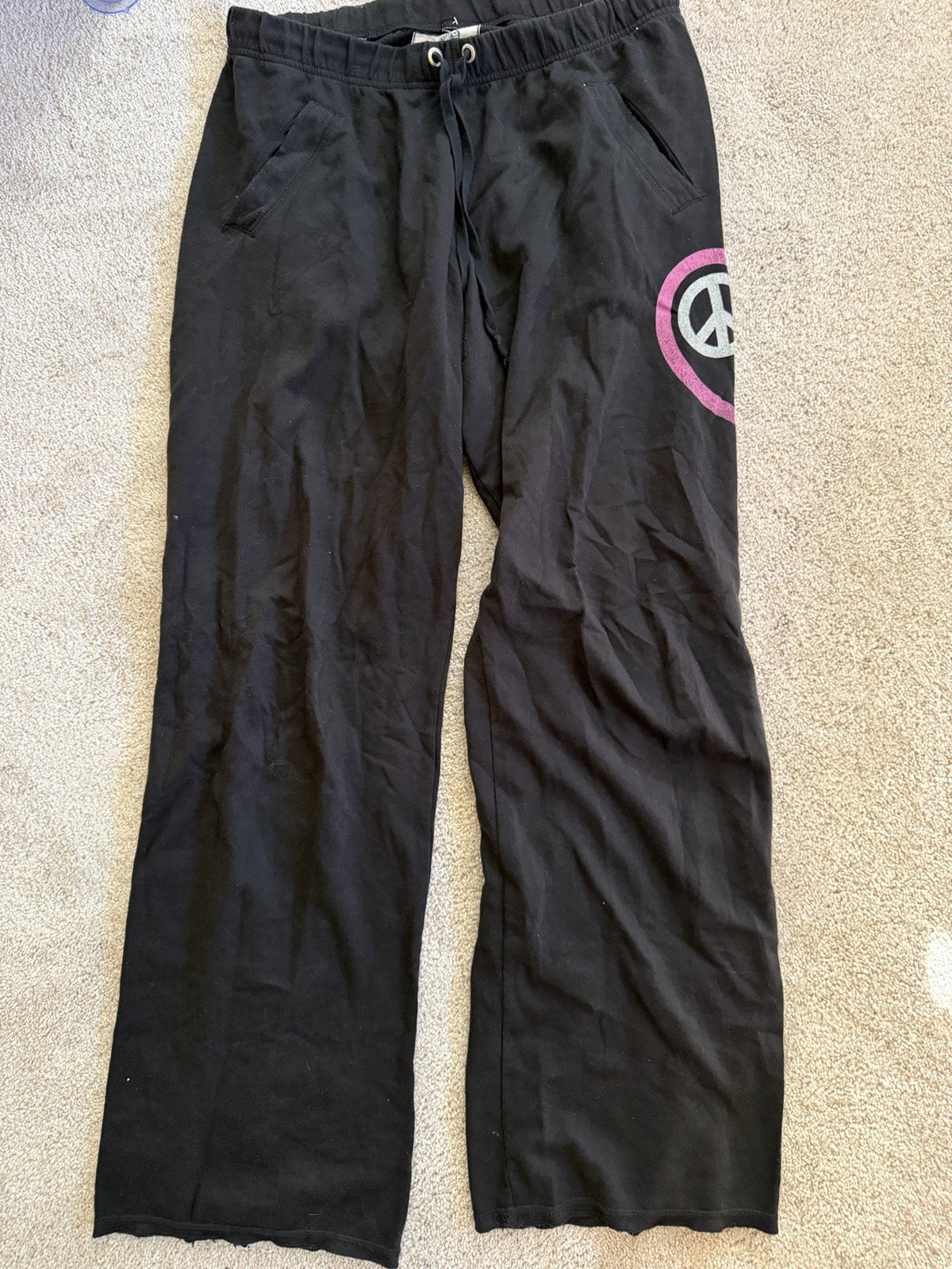 vintage victoria secret Black Sweatpants Flare Medium Y2K PINK 86 Dog
