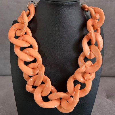 Vintage Signed RUSH By Denis Charles Peach Acrylic Chunky Statement Necklace