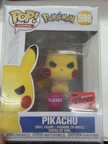 Funko Pop Games Pokemon PIKACHU Flocked NYCC Exclusive Vinyl Figure 598