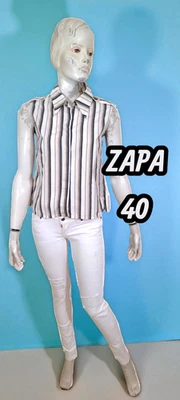 Zapa Taille 40 Chemise sans manches blanche rayures beiges noires - Photo 1/4