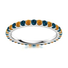 Full Eternity 2MM Round Citrine  London Blue Topaz 925 Sterling Silver Ring