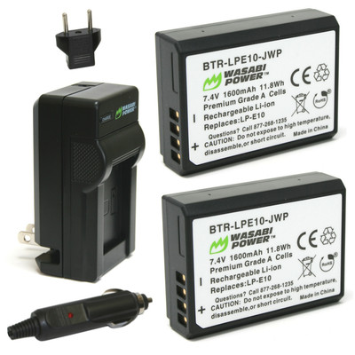 Wasabi Power Battery (2-Pack) and Charger for Canon LP-E10