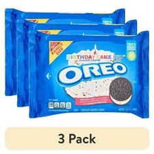  3 pack OREO Birthday Cake Creme Chocolate Sandwich Cookies, Family Size, 17 oz