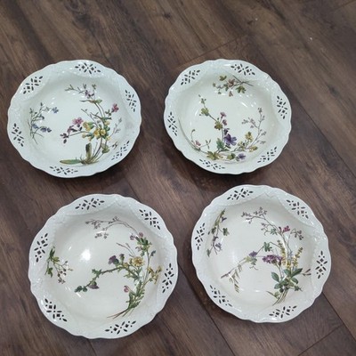 4 Stück antike Minton ästhetisches Uhrwerk Schrank Schalen Kaffa Wildblume durchbohrt