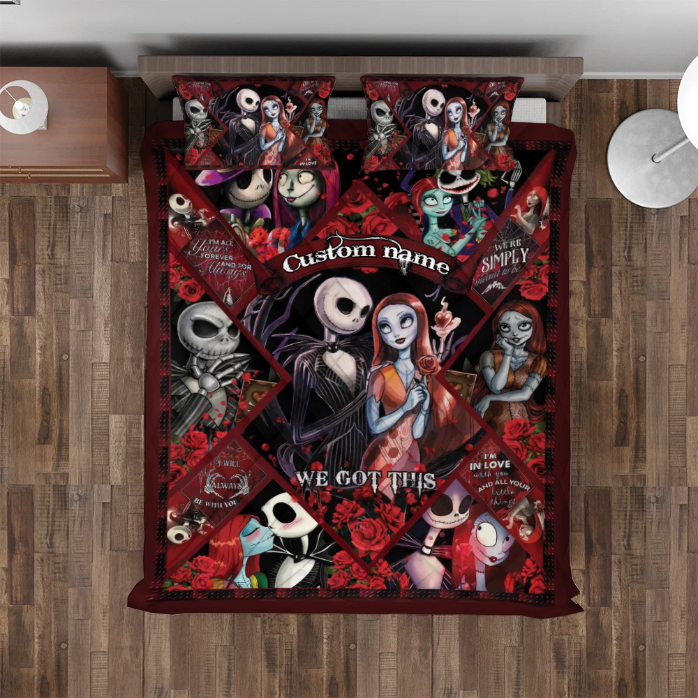 Personalized Jack & Sally With Red Roses We Got This Halloween Quilt Bed Set