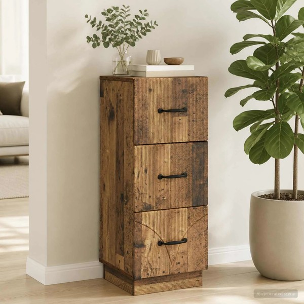 Schubladenschrank 33 X 34,5 X 87 Cm Holzwerkstoff Altholz-image