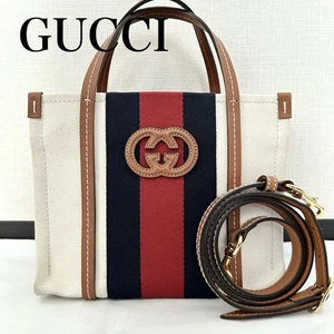 Sac à main bandoulière Gucci ivoire/marron cuir toile entrelacé G/occasion++