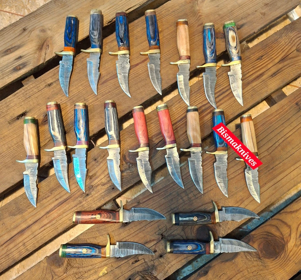 Lot of 20 HANDMADE DAMASCUS STEEL CAMPING  HUNTING KNIVES 6inch W LEATHER SHEATH - Image 4 of 4