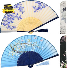 Folding Hand Fans for Women - Chinese Japanese Vintage Bamboo Silk Fans - for Ho