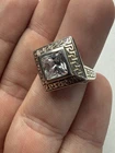 Vintage Sterling Silver Clear Stone Greek Key Design Ring Size 6 - 6.1g