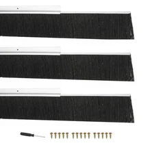 Door Brush Sweeps 2.76" x 39.37", 3 Sets Door Bottom Sweep, Silver/Black
