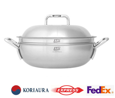AMT Sharp 316Ti Titanium Stainless Steel 5-Ply Party Wok Pan with Lid Induction