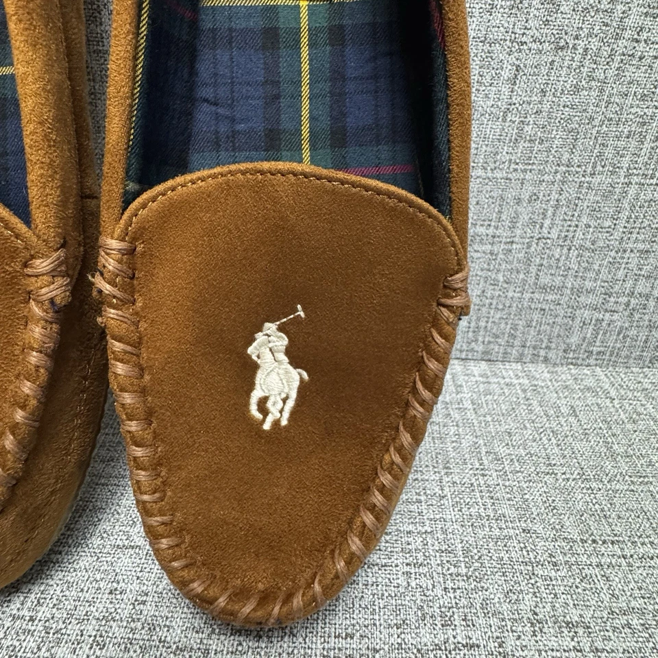 POLO RALPH LAUREN Slippers Mens Size 9 Chestnut Dezi V Declan Plaid Luxury - Image 3 of 4