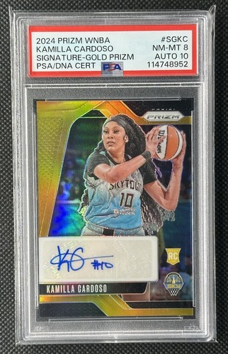 2024 Panini Prizm WNBA Kamilla Cardoso Rookie RC Signatures Auto Gold 1/10 PSA 8