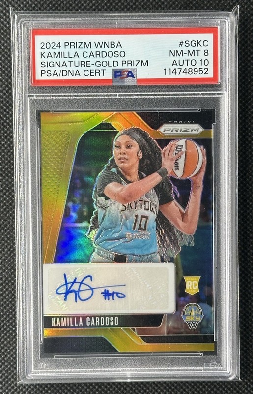 2024 Panini Prizm WNBA Kamilla Cardoso Rookie RC Signatures Auto Gold 1/10 PSA 8