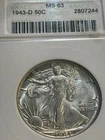 1943 D Walking Liberty Half Old Anacs Soapbox MS 63