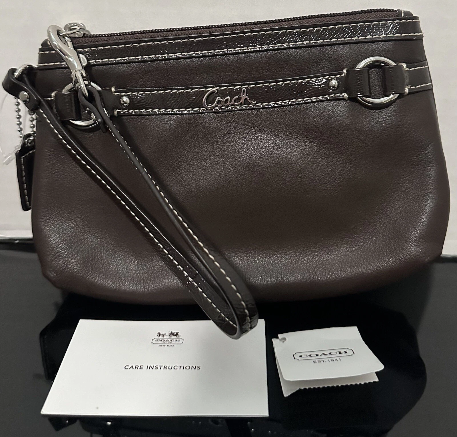 Polso Mogano Nuovo con Etichette Coach F48294 Galleria Media PELLE Argento