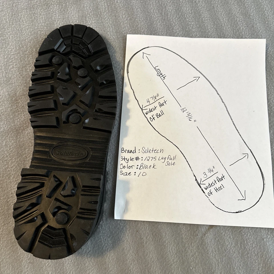 全新 SoleTech 1275 Lug Full Replacement Sole 鞋匠维修远足 军用 尺寸 10 — 第 3/3 张图片