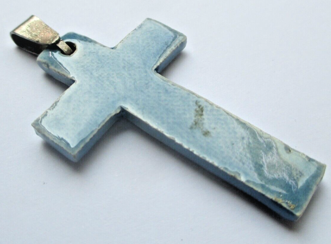 Pendentif Croix Ancien En émail Bleu - Bijou Vintage élégant - Référence 5784 - Parfait état