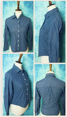 Guess Jeans Women's Cotton Long Sleeve Button Up Size S Blue Striped Shirt