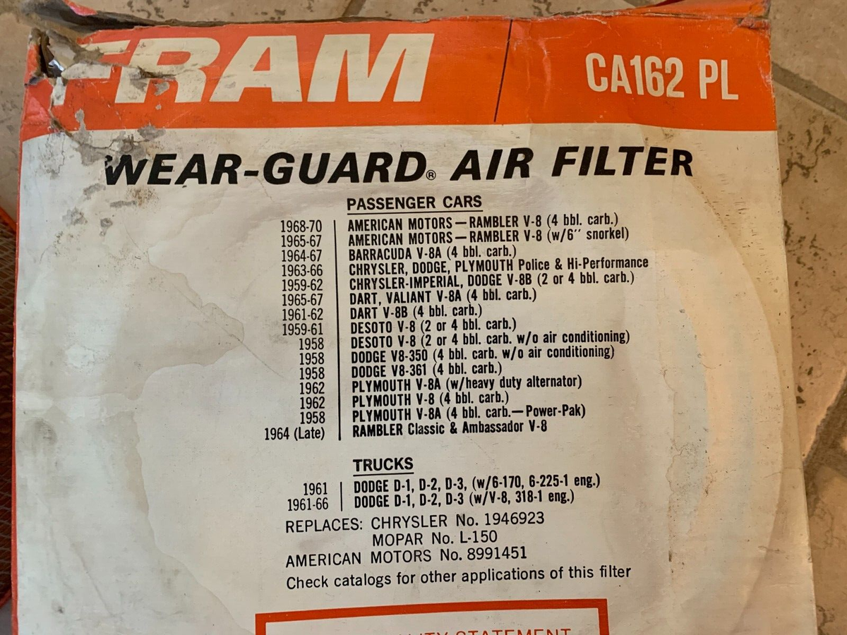 Fram CA 162 PL Air Filter SC Rambler V8 American Classic Ambassador