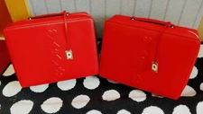 2* Estee Lauder Makeup Cosmetic Bag TRAIN CASE Faux Leather RED -price for two