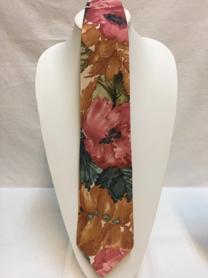 Corbata Land's End Floral 59" Largo Verde Azul Tostado Rosa Algodón Ramie Mezcla de Lino Foto 2 de 4