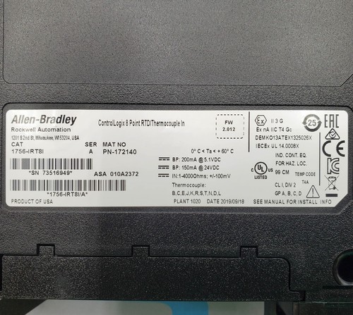 Allen-Bradley 1756-IRT8I /A ControlLogix Thermocouple Input 200mA 24VDC - Picture 3 of 4