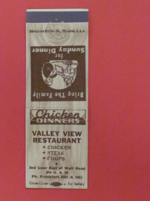 Valley View Restaurant Match Cover - Very nice!  Frankfort, IL. - Swift
