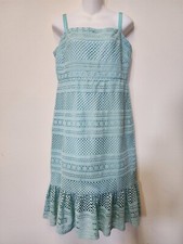 NEW J Crew 10 Spring Dress Crochet Mint Pastel Midi Flare Bottom Hem Eyelit
