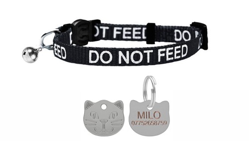 Cat Collar DO NOT FEED In Various Colours, Safety Release & 22mm Cat Face ID Tag - Picture 12 of 21