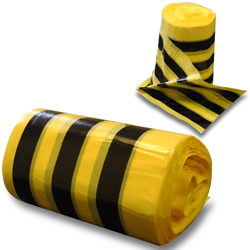 RE-GEN Clinical Waste Disposal Tiger Stripe Sacks Yellow, 20ltr, 1 Roll, 50 Bags