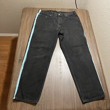 Vintage Levi's Black Jeans USA Denim Levi 38 Baggy Wide 90s Galactic Pinstripe