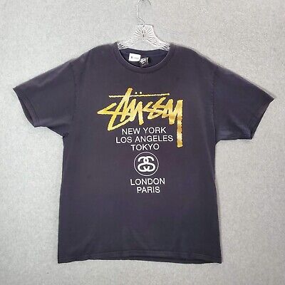 VINTAGE Stussy Men Shirt Large Black World Tour Cities Tokyo VINTAGE Stussy Men Shirt Large Black World Tour Cities Tokyo