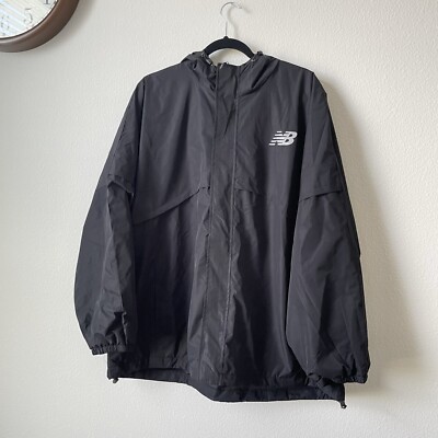 New Balance Jacket Size 2x Black Water Resistant Hooded Side Pockets