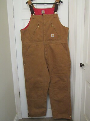 Carhartt Insulated Lined Duck Bib Overalls Size 46x32 Made in