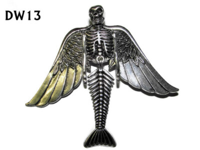 steampunk gothic pin badge brooch silver wings mermaid skeleton skull #dw13 
