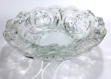 Pasari Indonesia Heavy Pressed Clear Glass Dish Ashtray Crystal w/ Roses 8" Vtg