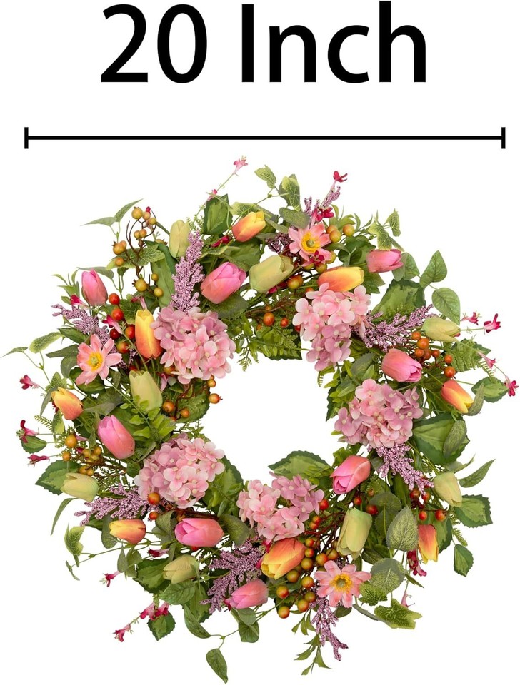 20 inch Spring Summer Wreath for Front Door Artificial Floral ...