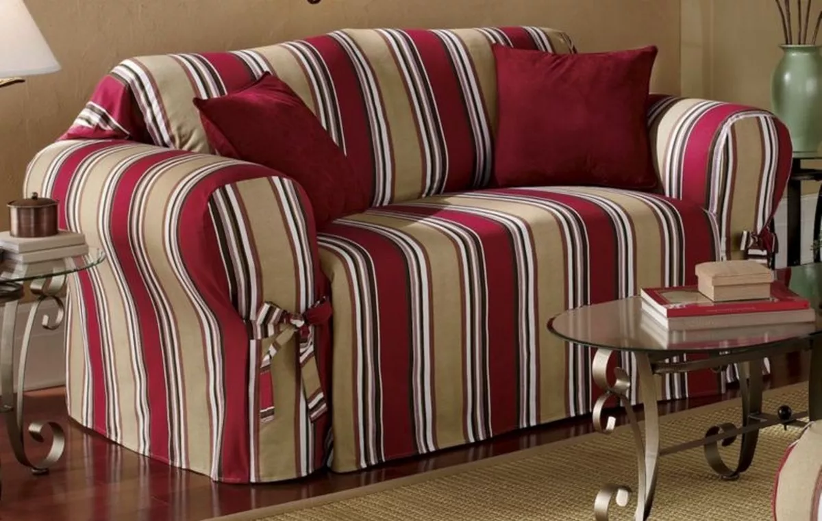 All Cotton Red Stripes Sofa Loveseat Chair Slipcover Cover 2