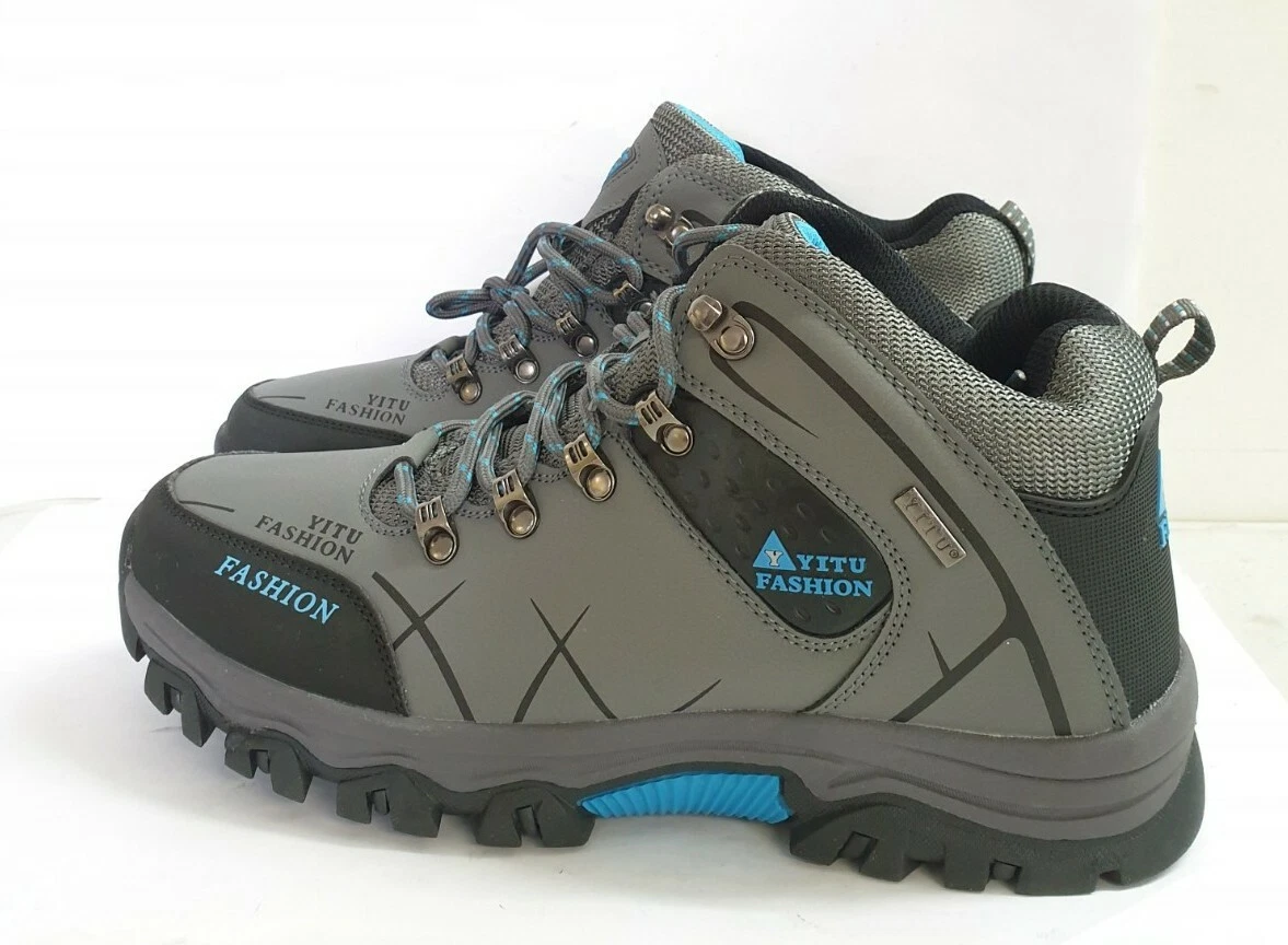 N/120# Mens Hiking Boots Grey Blue Lace Up Size EU 45