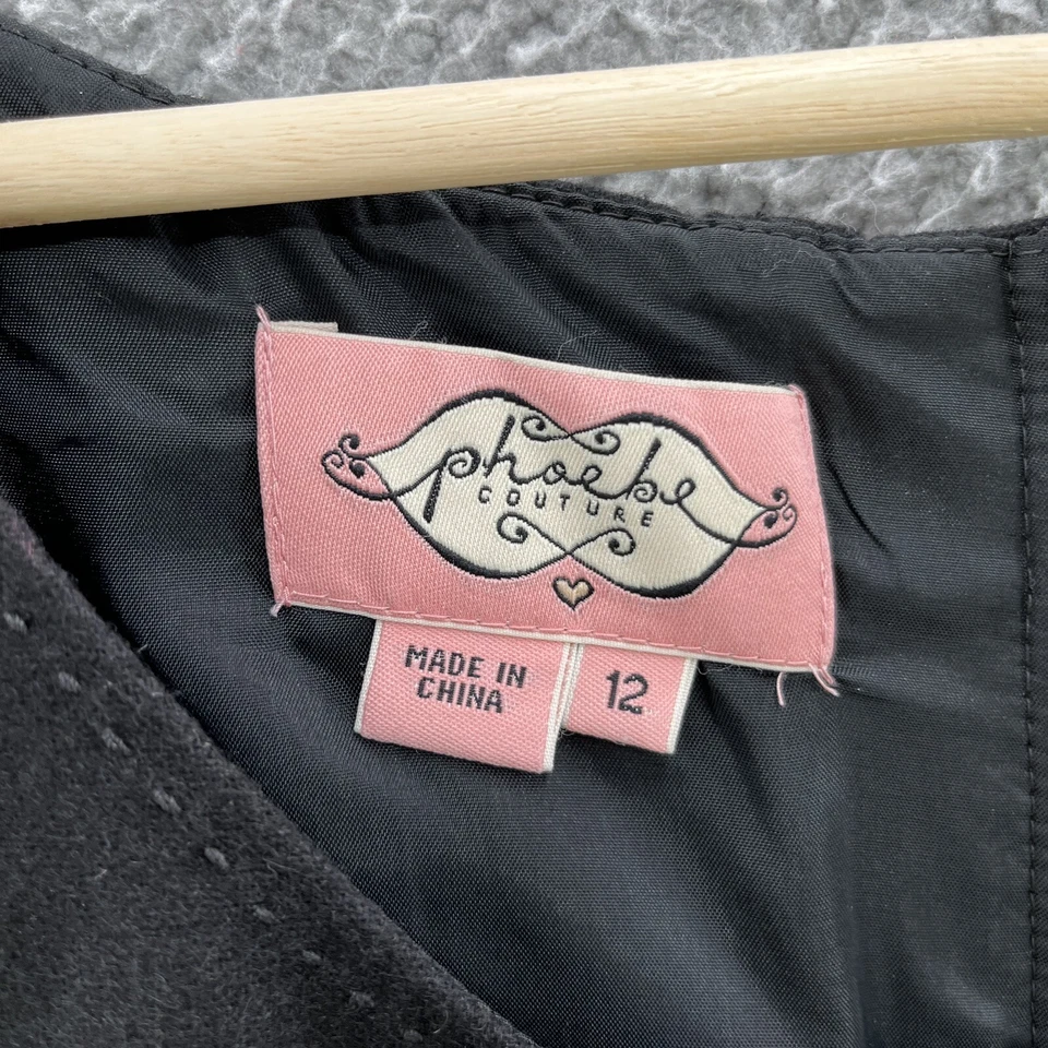 Phoebe Couture Dress Women 12 Black Wool Zipper Pockets Relaxed Balloon Shift - Image 4 of 4