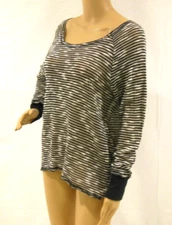 Dolled Up by FANG Semi Sheer Sweater Gray Fuzzy Striped Made in USA Women L EUC