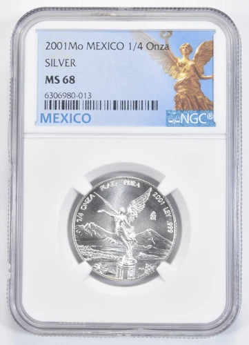 1/4 Mexican Onza 2001 MS68 Libertad Mexico Mexican NGC