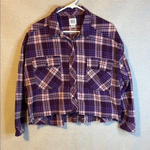 BDG Urban Outfitters Mujer Franela Copped Med Púrpura Cuadros Algodón Y2K Western