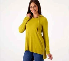 LOGO Lounge by Lori Goldstein Sandwashed Pique Hi-Low Hoodie-Olive-Large-A558175