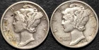 1942 1943 MERCURY 10 CENT SILVER DIME LOT 2 pc