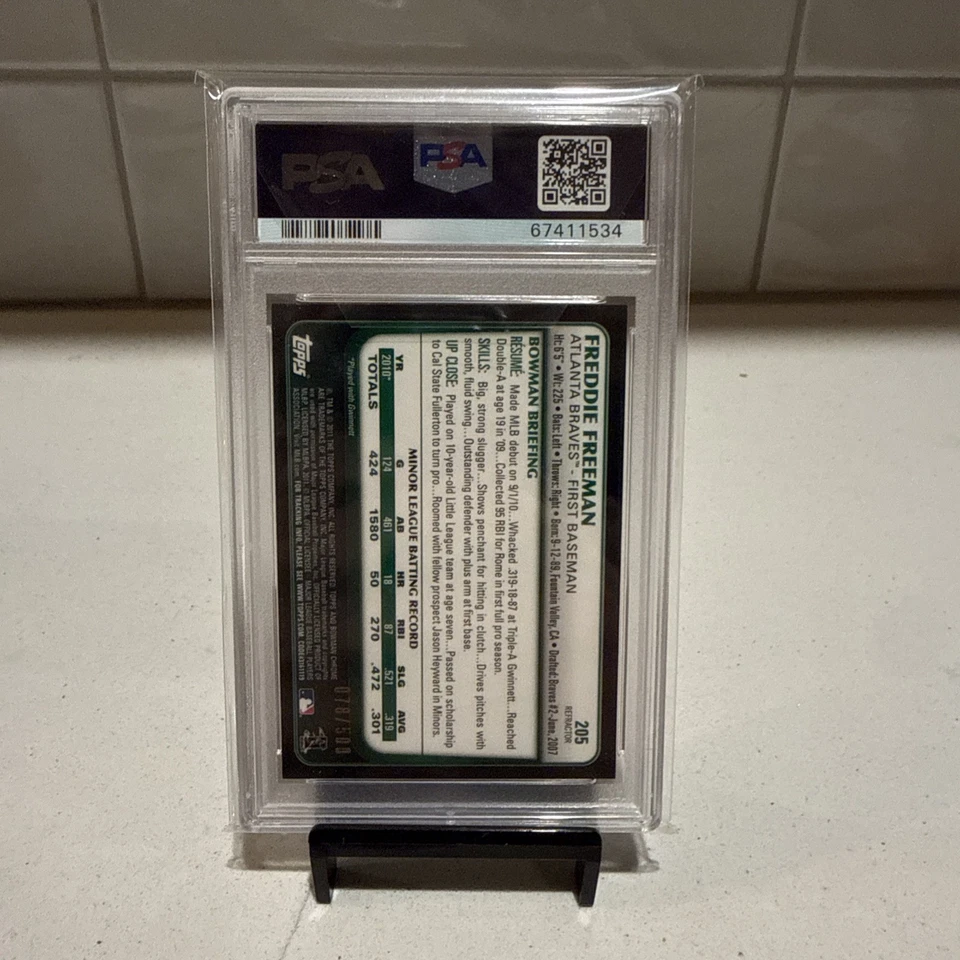 Autógrafos de novato Bowman Freddie Freeman #205 2011 cromo refra/500 (AU, RC) Foto 2 de 2